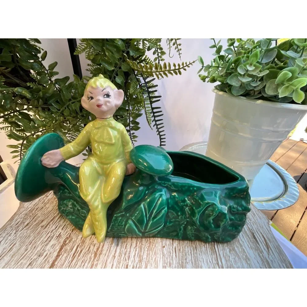 Gilner Pixie Elf Vintage Ceramic Planter Very Rare mushrooms